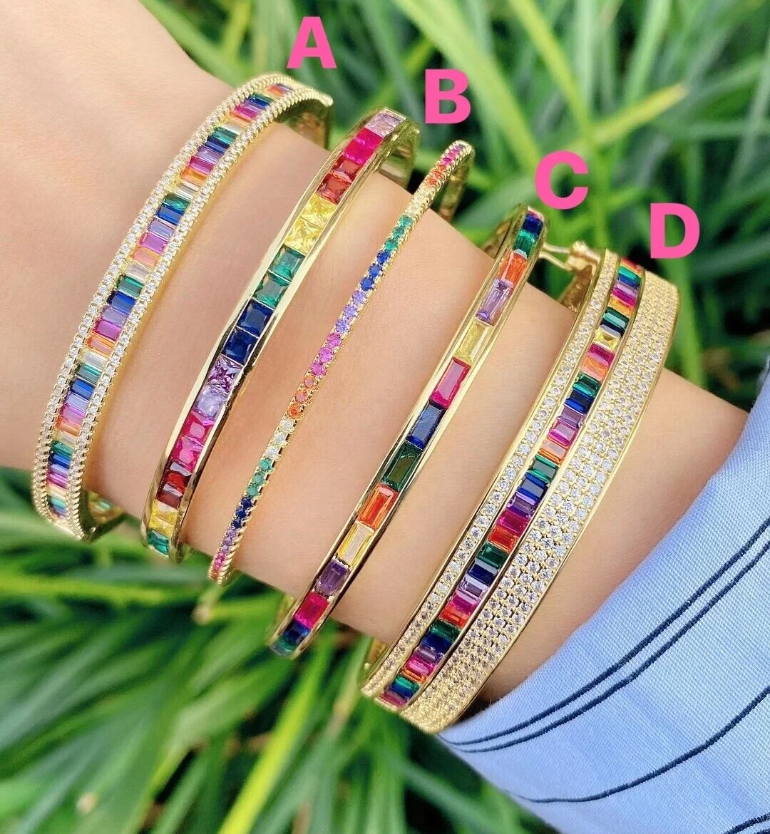 

charmzeal 2021 fashion new charm Bangle multicolor unique design coloful stone open cuff bracelet jewelry accessories for women