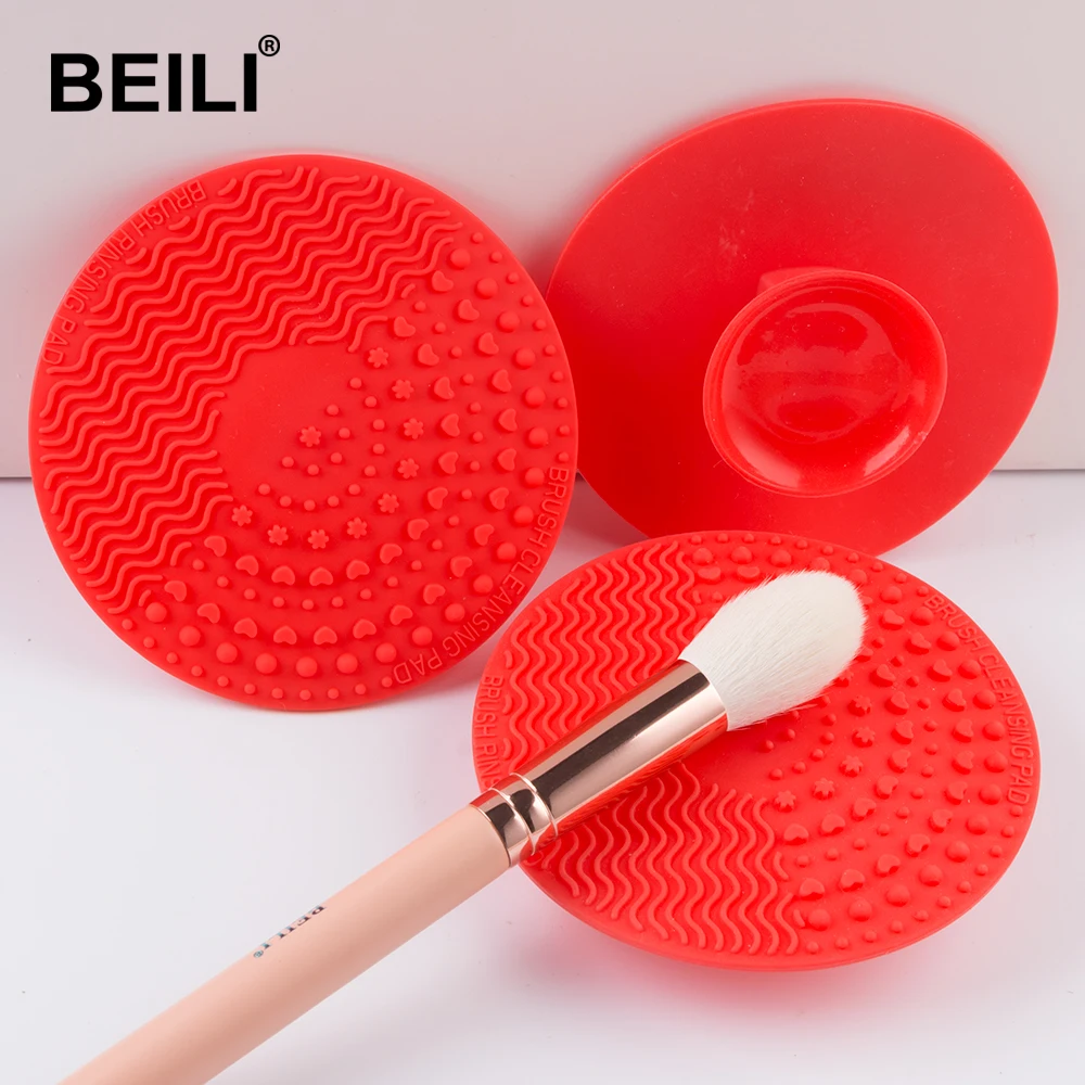 

BEILI Silicone Brush Cleaner Mat Washing Tools for Cosmetic Make up Eyebrow Brushes Cleaning Pad Scrubber Board Makeup Clean Pad, Red and customized
