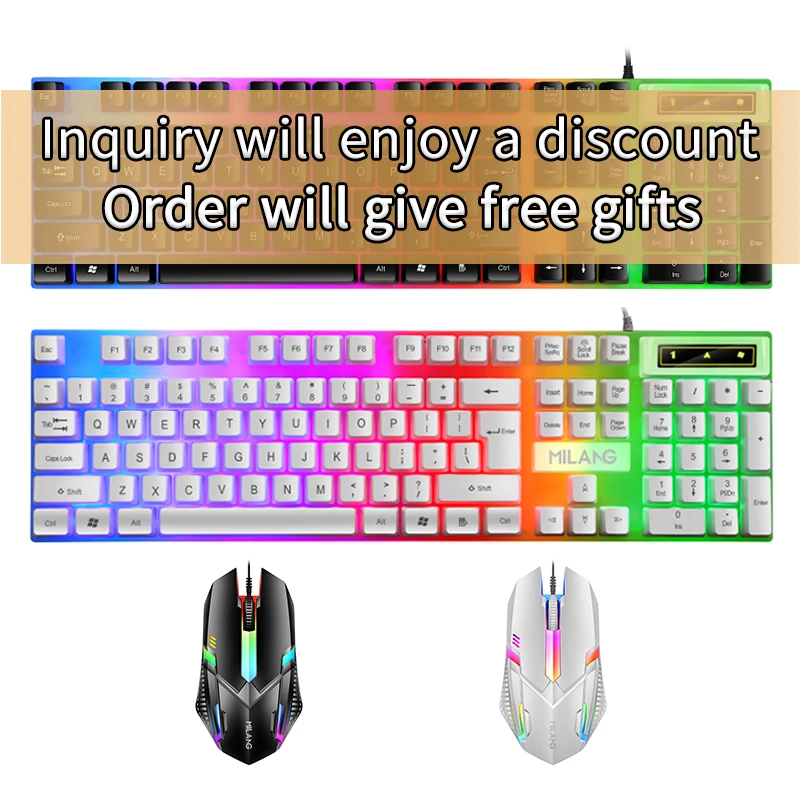 

T6 gaming keyboard and mouse led backlight Wired USB game office typing keyboard Keyboard mouse combo, Black white