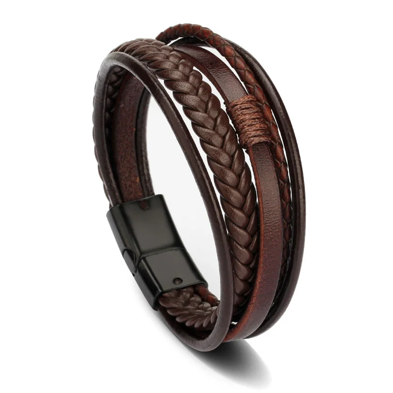 

Trendy Men Jewelry Red Braided Leather Rope Bracelet Black Magnetic Buckle Bracelets Punk Men Wrist Band Pulsera Hombre