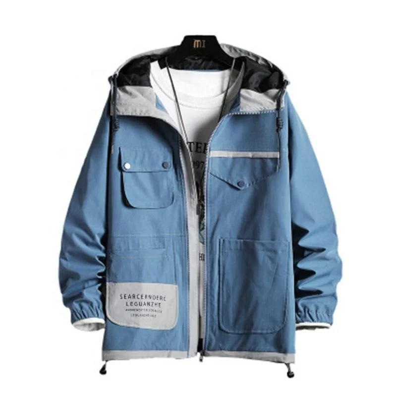 

Designer Autumn Hooded Casual Sports Men's Jackets, Black/blue