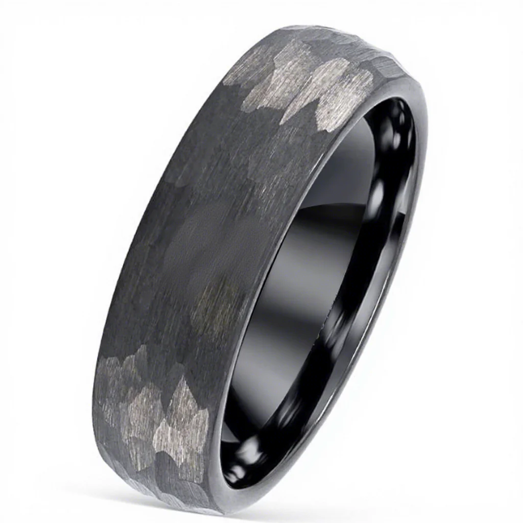 POYA 6mm Silver Hammered Tungsten Carbide Ring Unisex Classic Mens Womens Wedding Engagement Anniversary Gift
