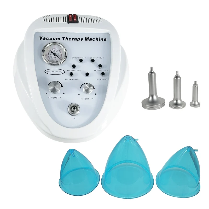 

XXL Size Blue Cups With 3 PCS Vacuum Nozzle Metal Roller Buttock Breast Enlargement Vacuum Suction Machine, 21 / 16 / 12 CM, White