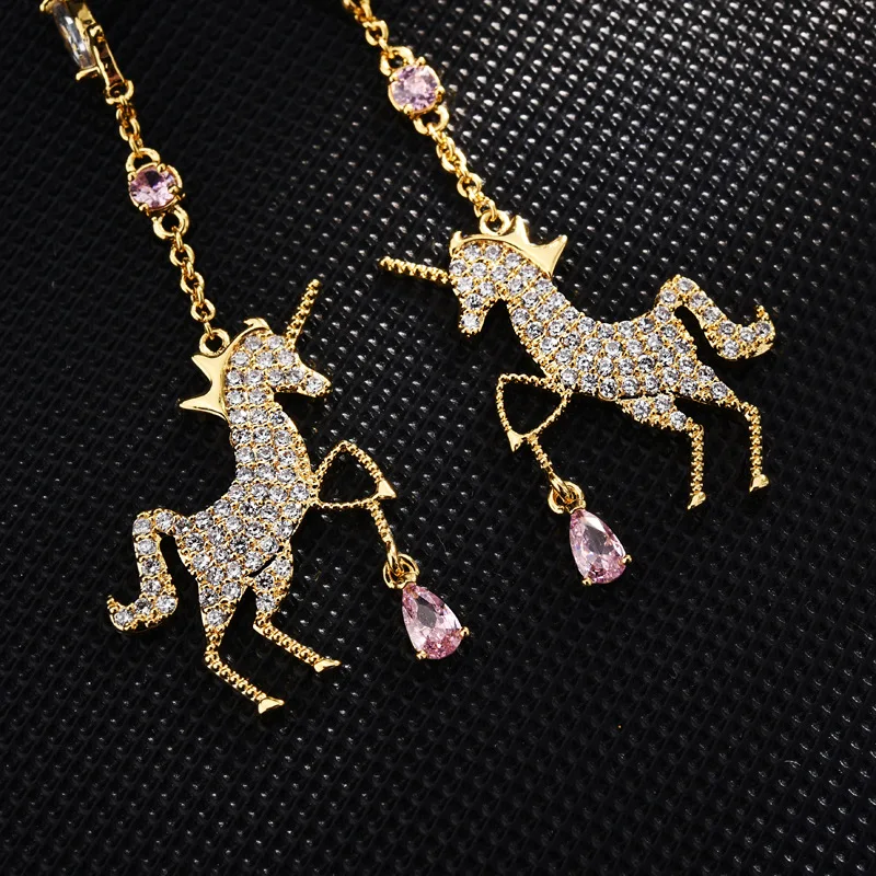 

2021 Newest Arrival High Quality 925 Sterling Silver Crystal Rhinestone Unicorn Stud Earring Bling Bling CZ Horse Drop Earring