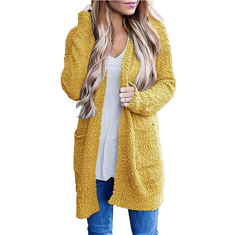 

Women Long Sleeve Popcorn knit Soft Chunky Knit Sweater Open Front Cardigan Outwear with Pockets, 7 colors