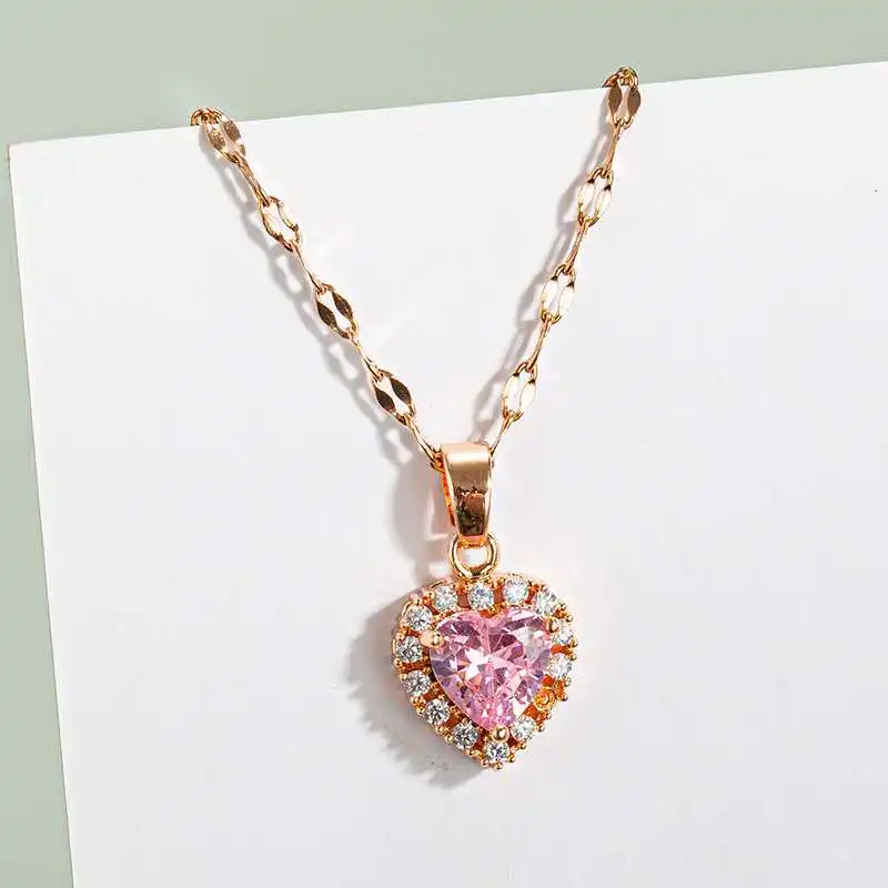 

Wholesale luxury pink diamond heart pendant, feminine charm necklace, crystal necklace pendant, Gold,rose gold