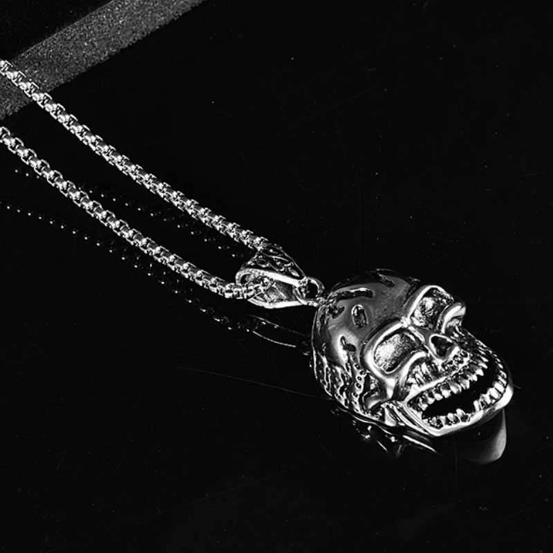 

Long Statement Jewelry Gothic Punk Skull Pendent Ghost Head Charm Biker Chain Stainless Steel Men Necklace