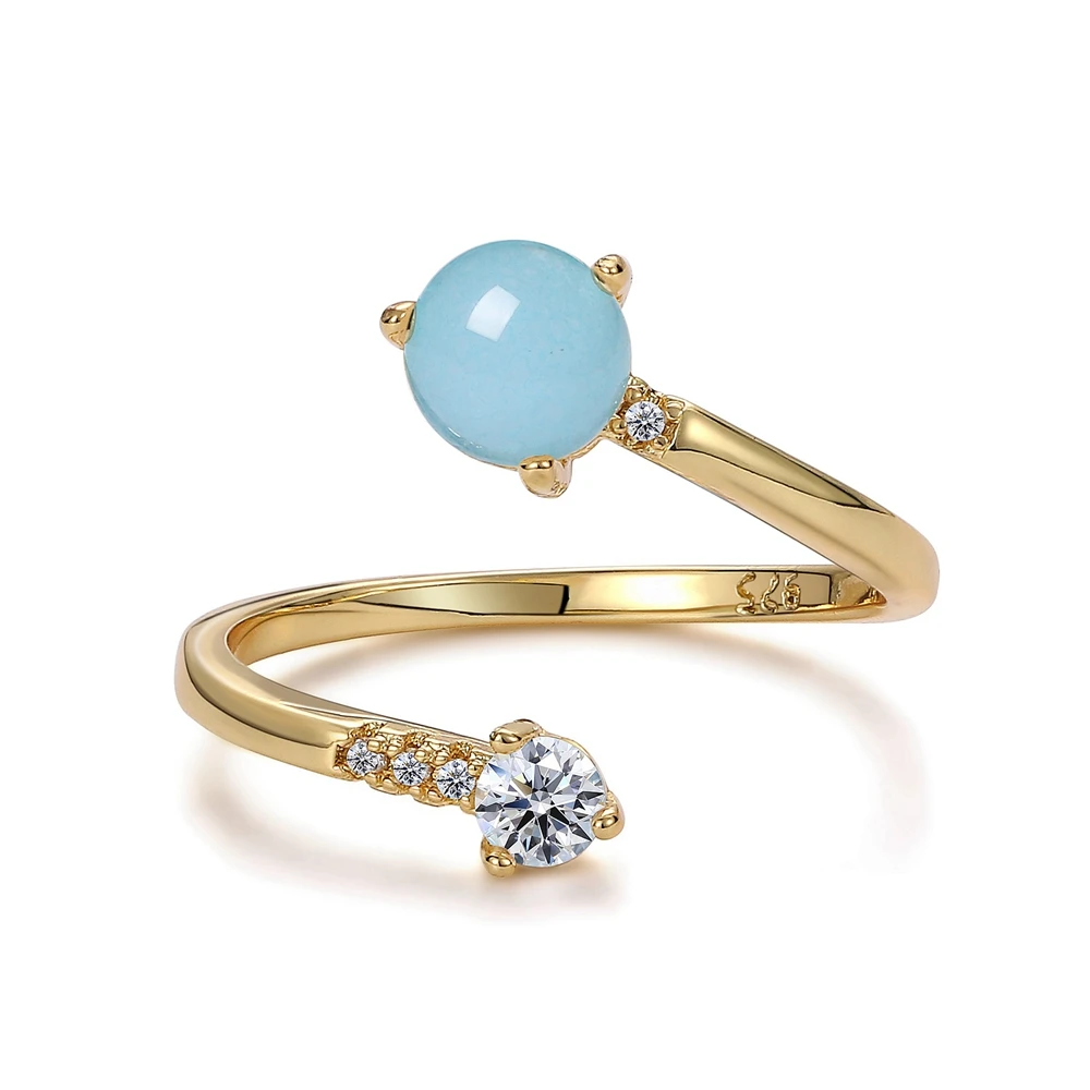 

New arrives 18k gold plated natural aquamarine gemstone finger rings jewelry women 2021, Picture shows