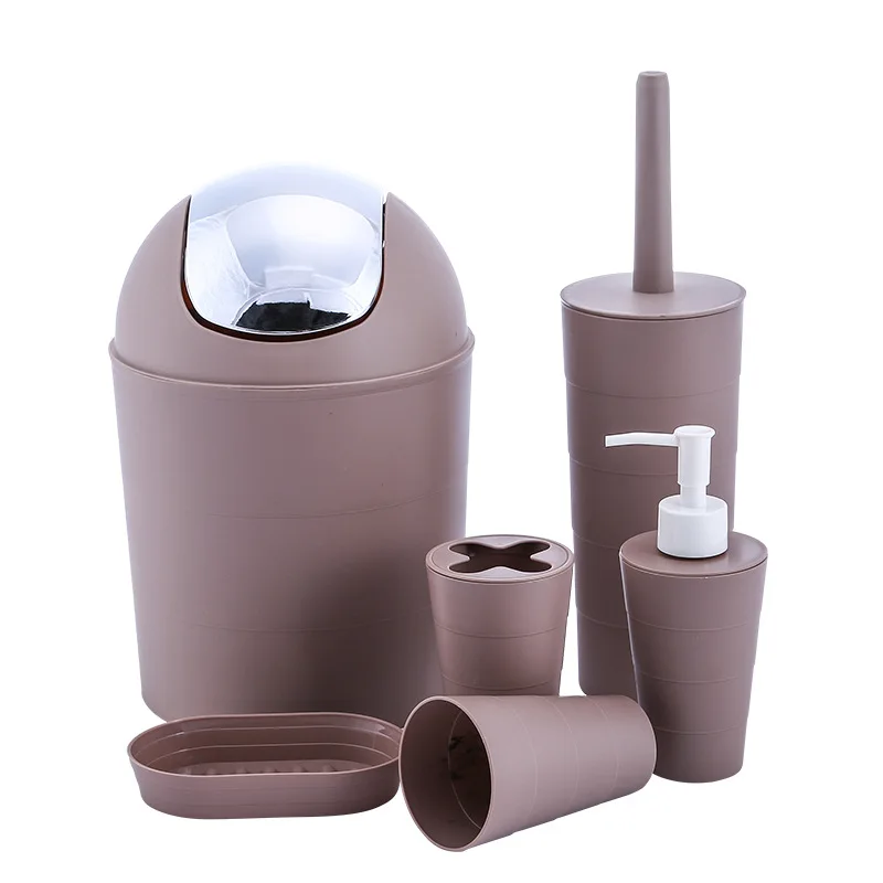 

FF308 6PCS Bathroom Set Toilet Brush Toothbrush Holder Soap Dish Trash Can Home Hotel Bathroom Accessories Set