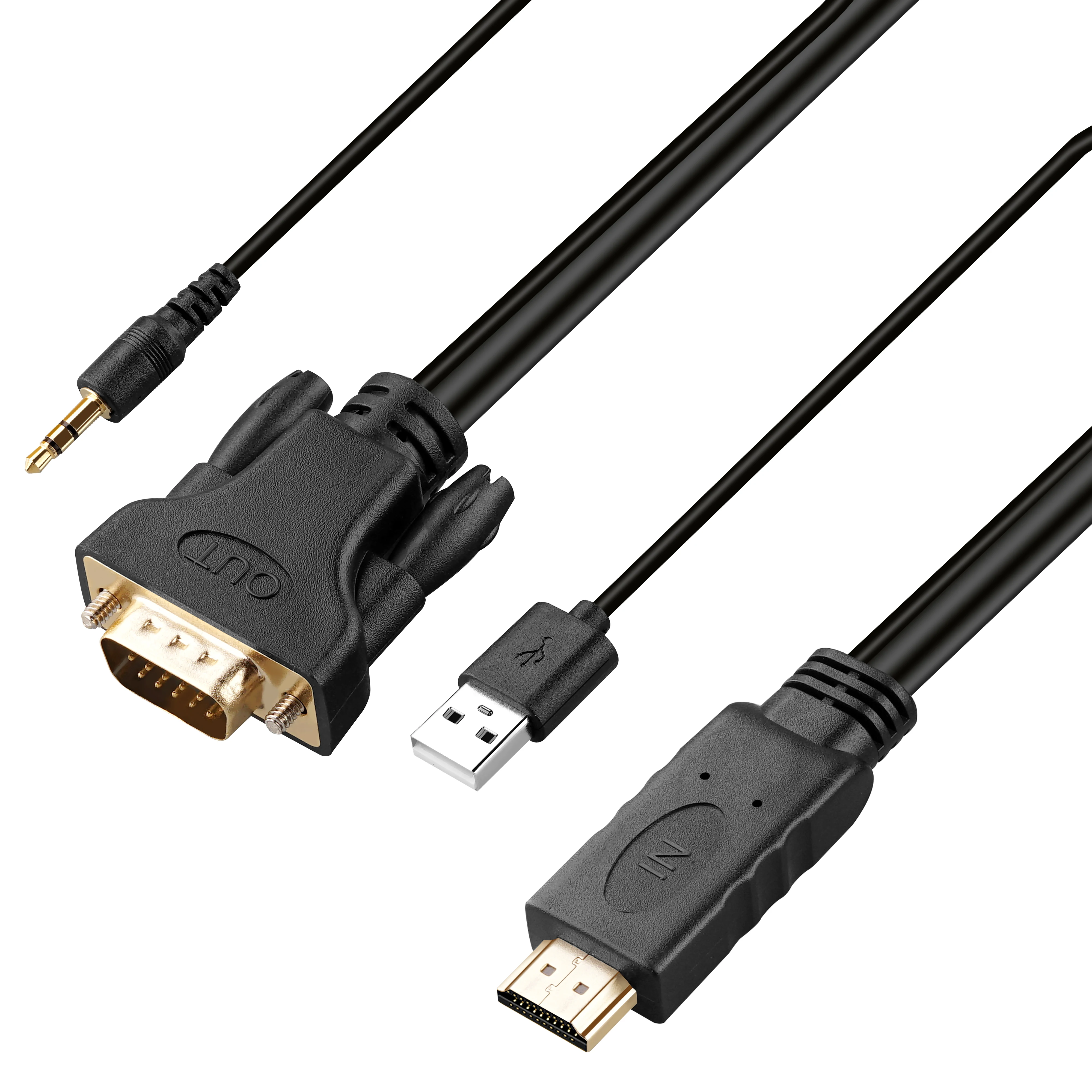

High Quality 1.8M Cheap Price HDMI to VGA Adapter Male to Male Adaptor HDMI Audio Video Converter Cable, Customized