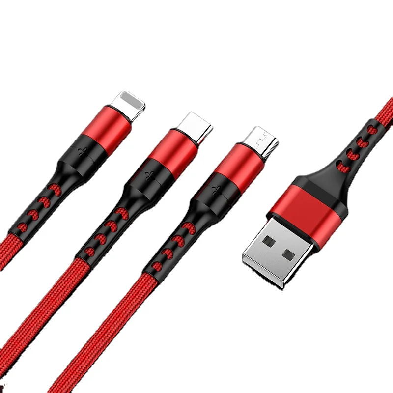 

Hot Sale 3 In1 Data USB Cable For iphone Fast Charging Nylon USB Charger Cable Android For Samsung Type-c Smartphones Charger, 10 color