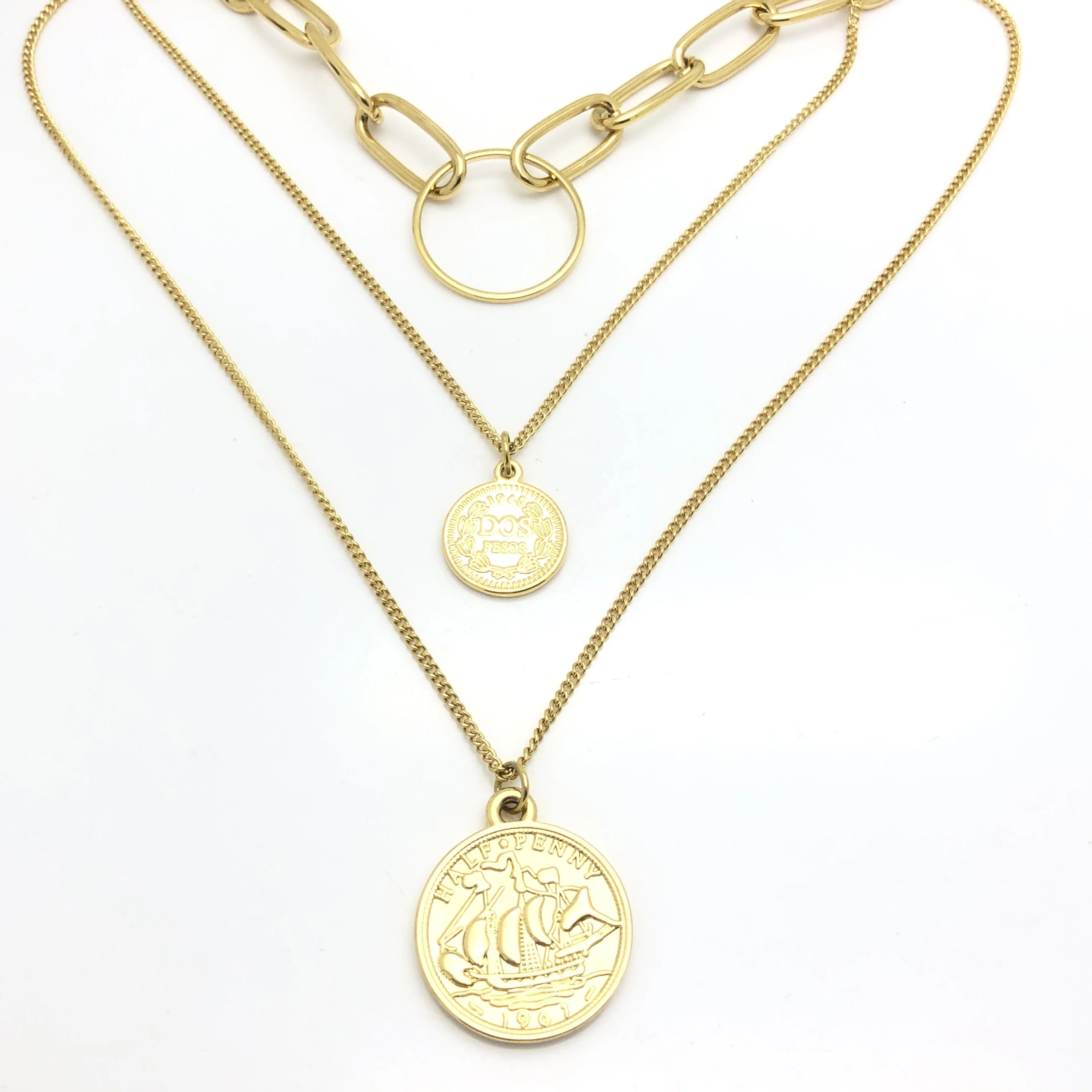 

Eico 2020 Western Style Multi-layers Coin Pendant Gold Chain Necklace for Both Men And Women