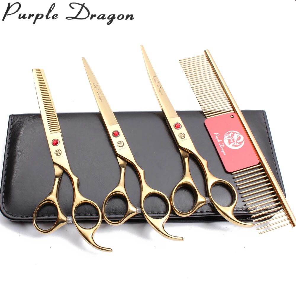 

Scissors Grooming Pet 7" Purple Dragon Brand Japan Steel Dog Scissors Set Straight Shears Thinning Scissors Curved Shears Z3003, Gold