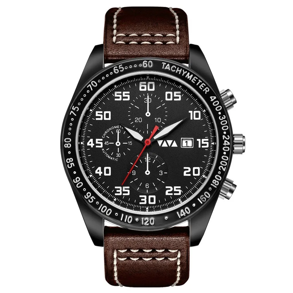 

Men Sports Waterproof Watch Three-Eye Multi-Function Calendar Belt Watch, 3 colors