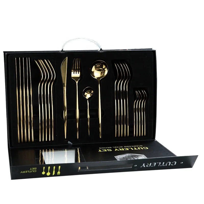 

24 piece stainless steel flatware set rose rose gold reusable cutlery set, Silver/gold/rose gold/color/black