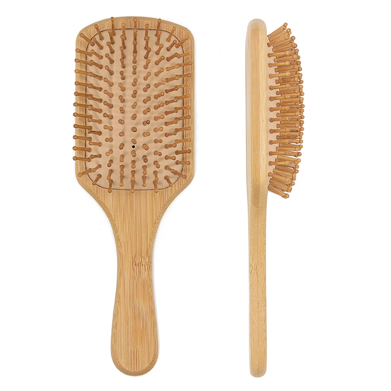 

Customized Made Smoothing Long Curly Hair Brush Good Quality Eco-friendly Natural Bamboo Scalp Massage Paddle Brush
