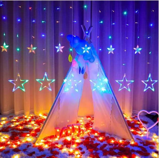 Amazon Hot selling  Christmas Party 12 Stars Window Curtain String Lights with Remote Decoration lights