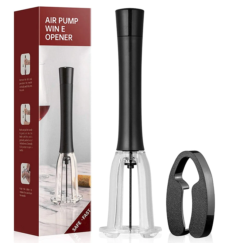 

Wine Pump Air Pressure Wine Bottle Opener with Wine Foil Cutter, Black