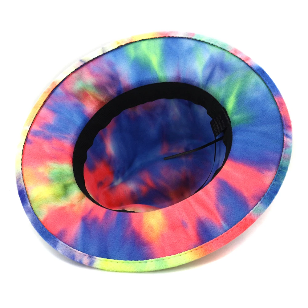 Wholesale Latest Version Fashion Design Custom Tie Dye Print Colorful Rainbow Felt Fedora Hats For Women