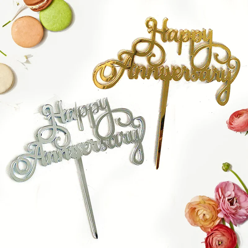 

Amazon Hot sales happy anniversary acrylic cake topper valentines day cake supplies for wedding decoration glitter cake topper
