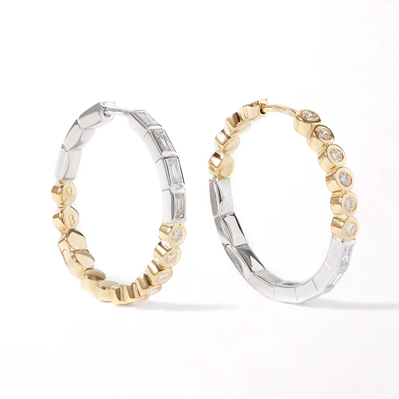 

Gemnel 925 sterling silver cubic zircon silver and gold plated huggie hoop baguette earrings for girls