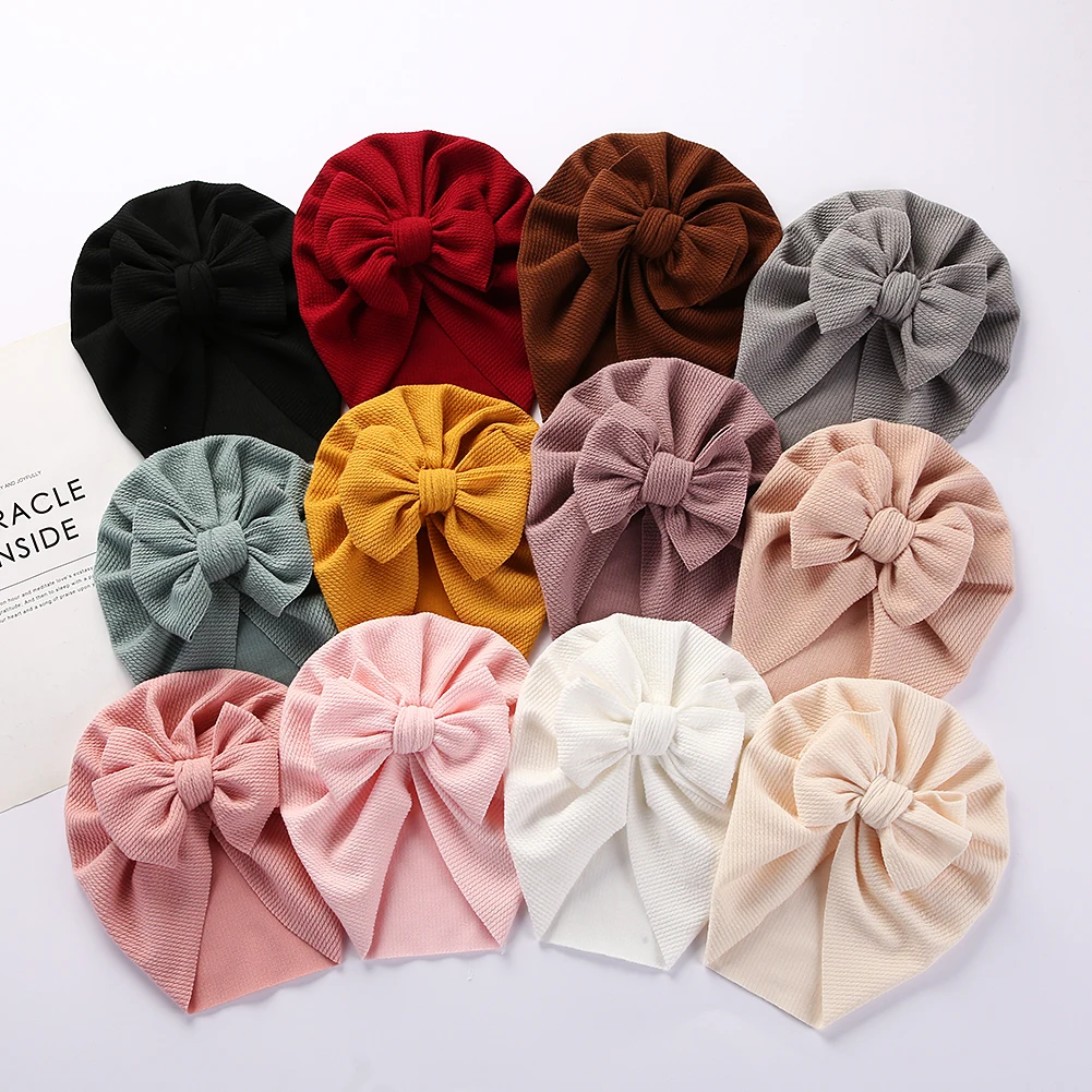 

Ribbed Knitted Baby Boy Girl Hat Elastic Solid Cotton Bonnet Beanie Ribbed Thick Warm Newborn Turban Headwraps