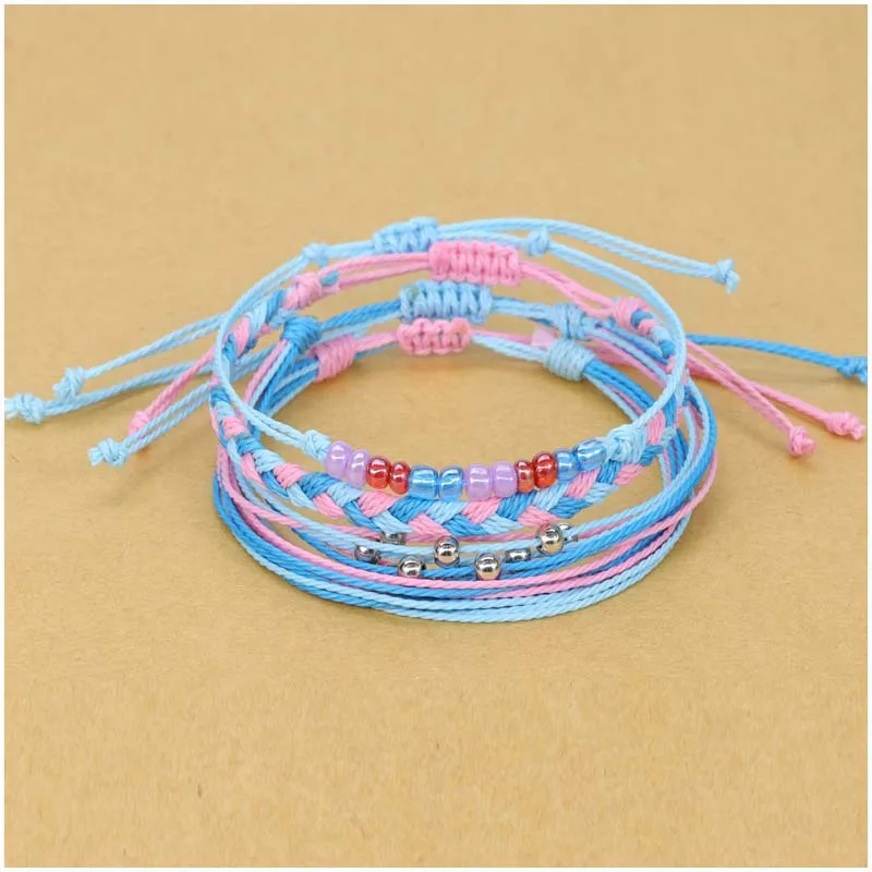 

2020 4PCS/Set Friendship Woven Four Layers Multi-Layers Waterproof Wax String Rope Beads Boho Bohemia Braided Jewelry Bracelet