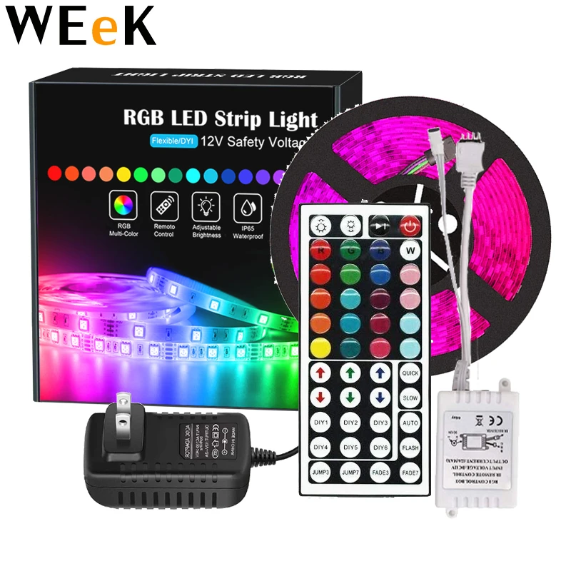 12V LED Strip Light RGB 5050 Cinta flexible RGB LED Strips Impermeable 5M Roll Diode Tape Adaptador de control remoto