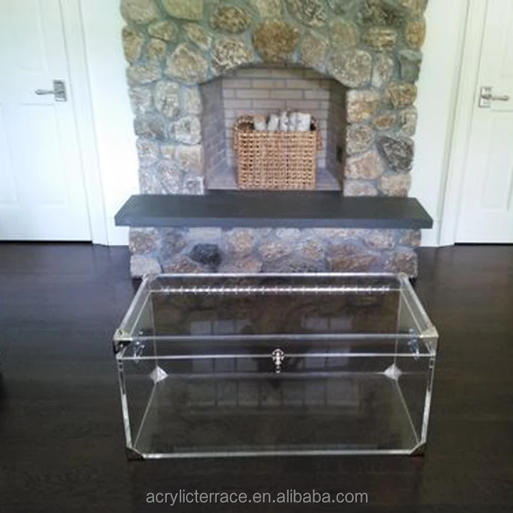 Modern Clear Lucite Acrylic Storage Chest / Trunk Coffee Table For