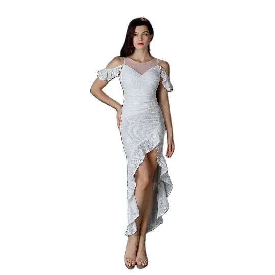 

Sequins Off The Shoulder Jewel Elegant Ruffles Split Lady Prom Evening Dress, Picture