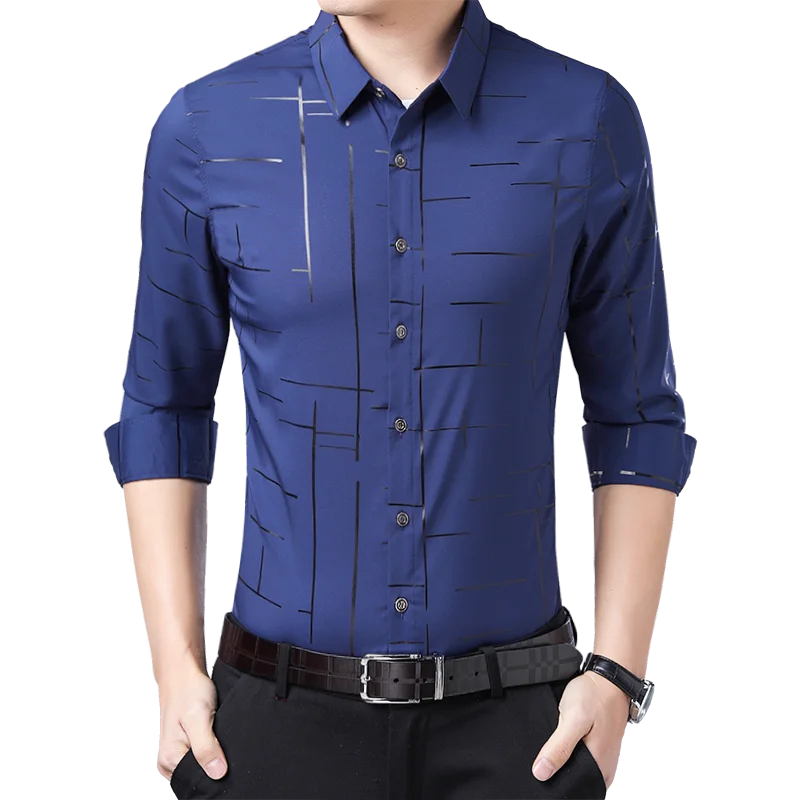

Wholesale casual style long sleeve loose fit print man blouse shirt