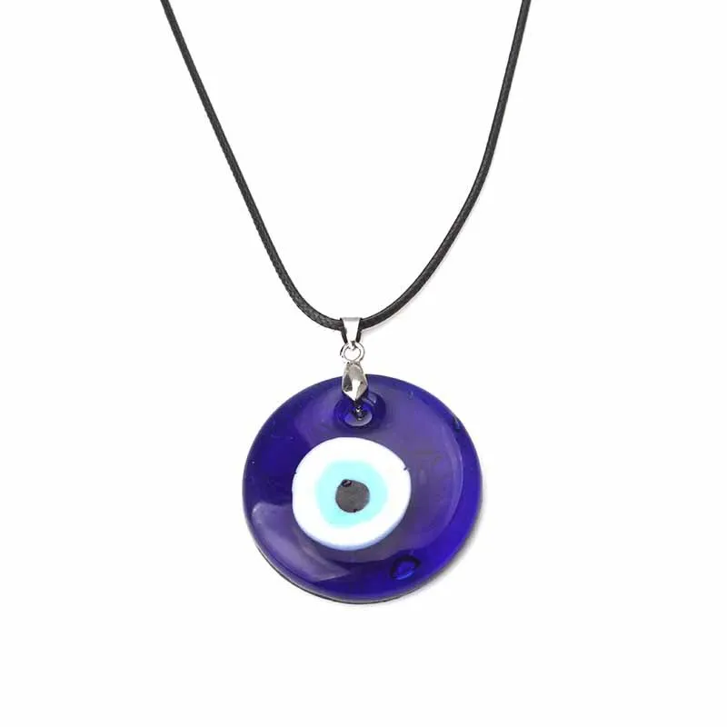 

Newest Accessories Blue Glass Evil Eyes Charms Necklace Black Wax String Evil Eyes Necklace