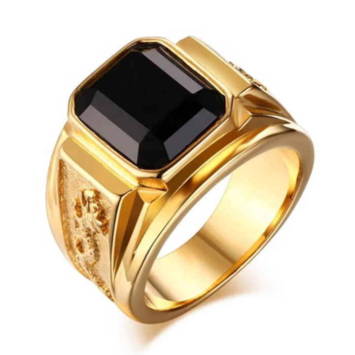

Jewelry black stone rings men gems, stainless steel rings design with gems (HF-092)