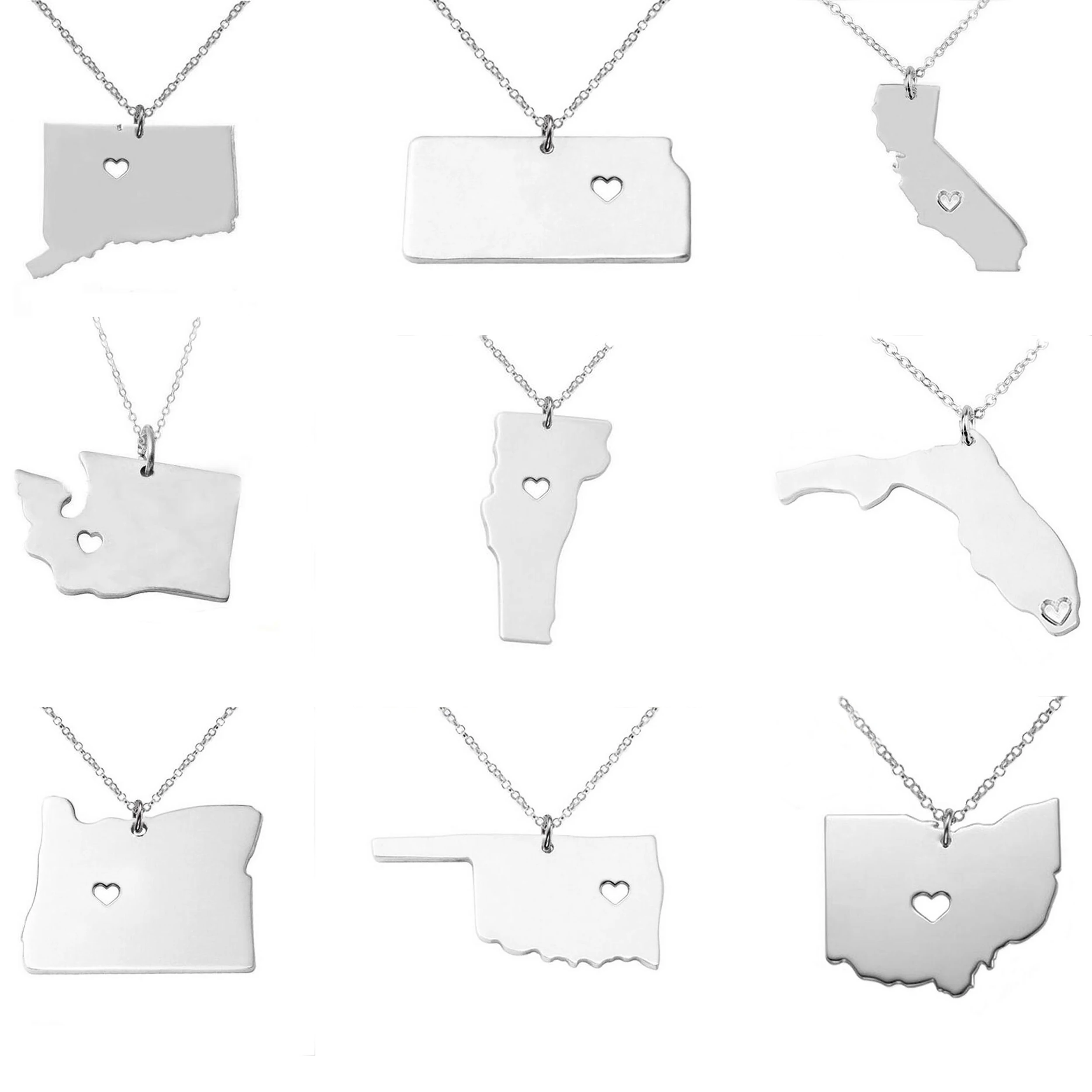

Wholesale Stainless Steel US State Map Country Pendant Necklace Accept Customized