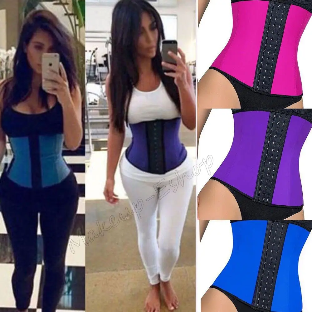 

Women Three layer 9 steel bone generous buckle court abdomen corset latex rubber Waist Trainer Body Shaper