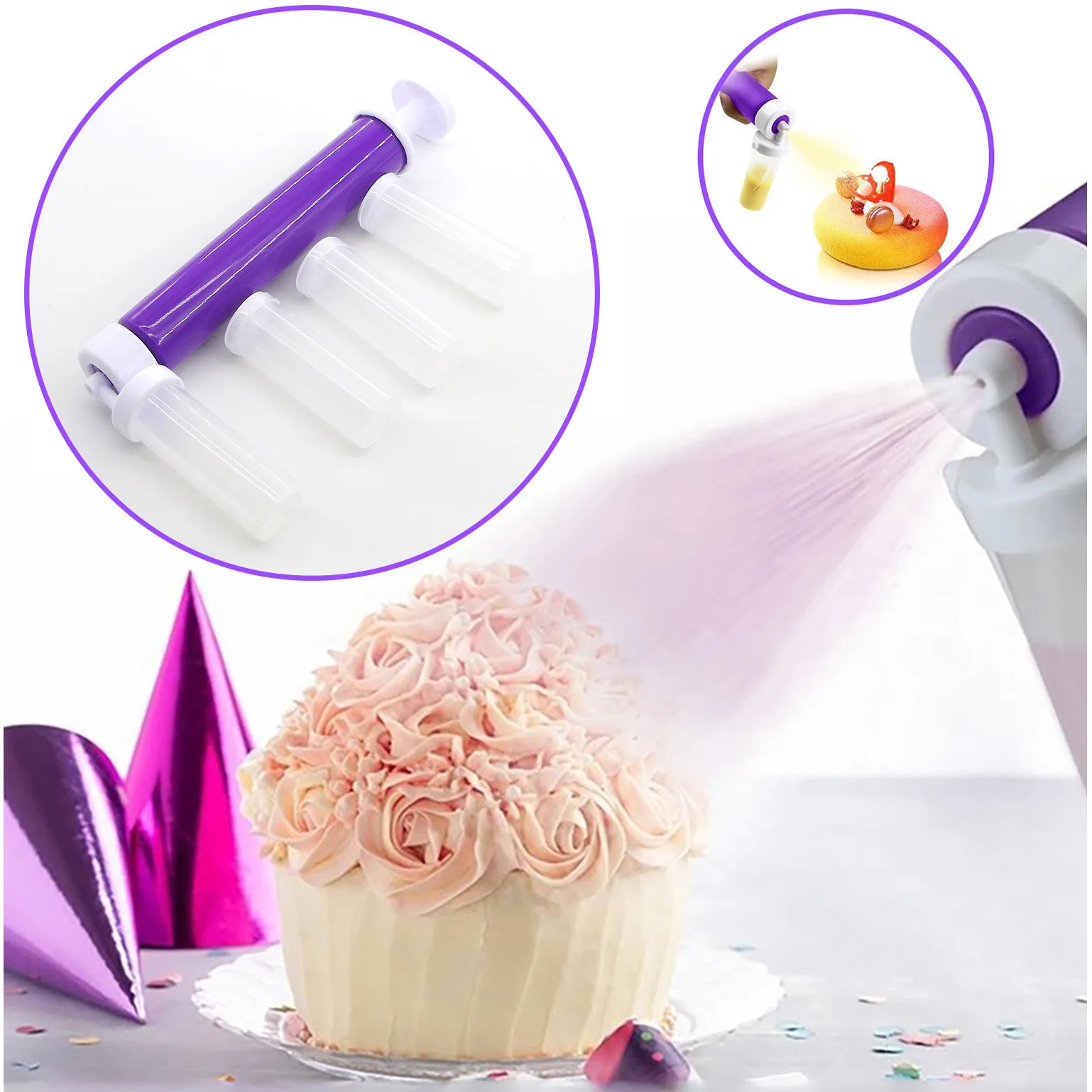 

Cake Manual Airbrush Cakes Coloring Manual Spray Guns Kit Baking DIY Pressure Spray Tube with 4 Containers