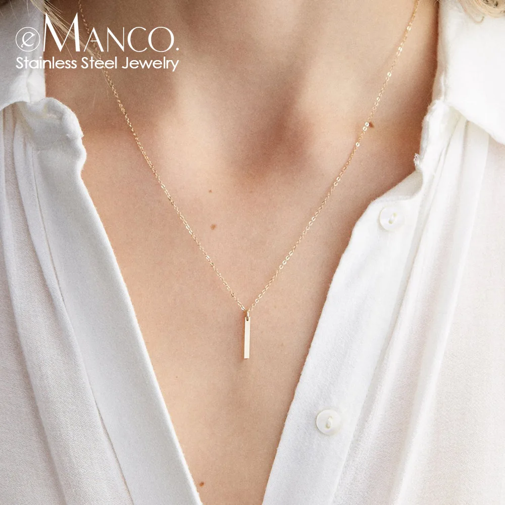 EManco Unisex Minimalist Choker Necklace Trendy Stainless Steel Vertical Bar Pendant Thin Link Chain Fashionable Gift for Men