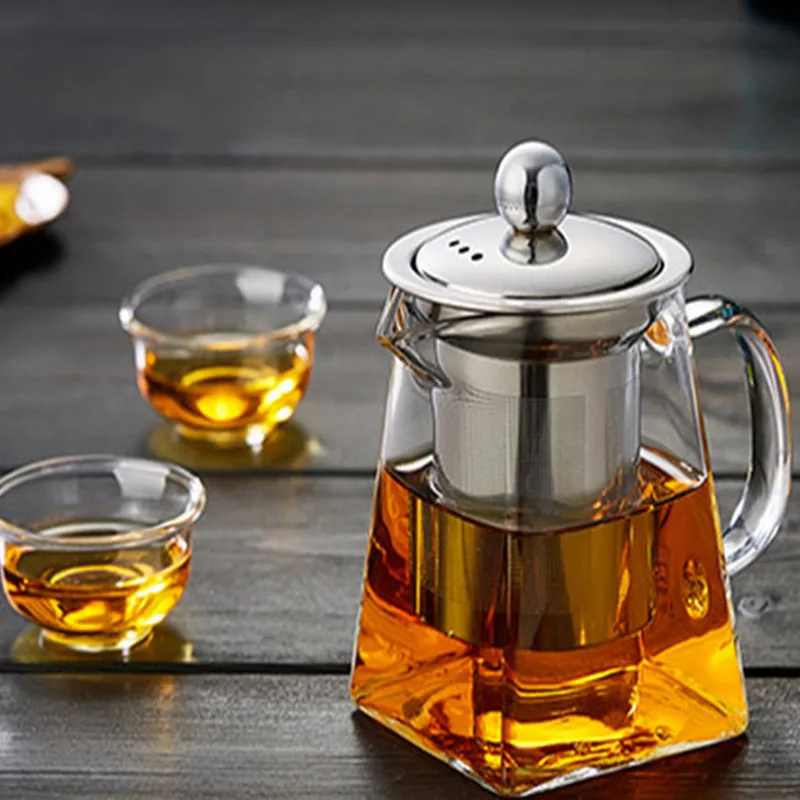 
Eco-friendly transparent Square Shape Glass Teapot heat resistant glass teapot with infuser 