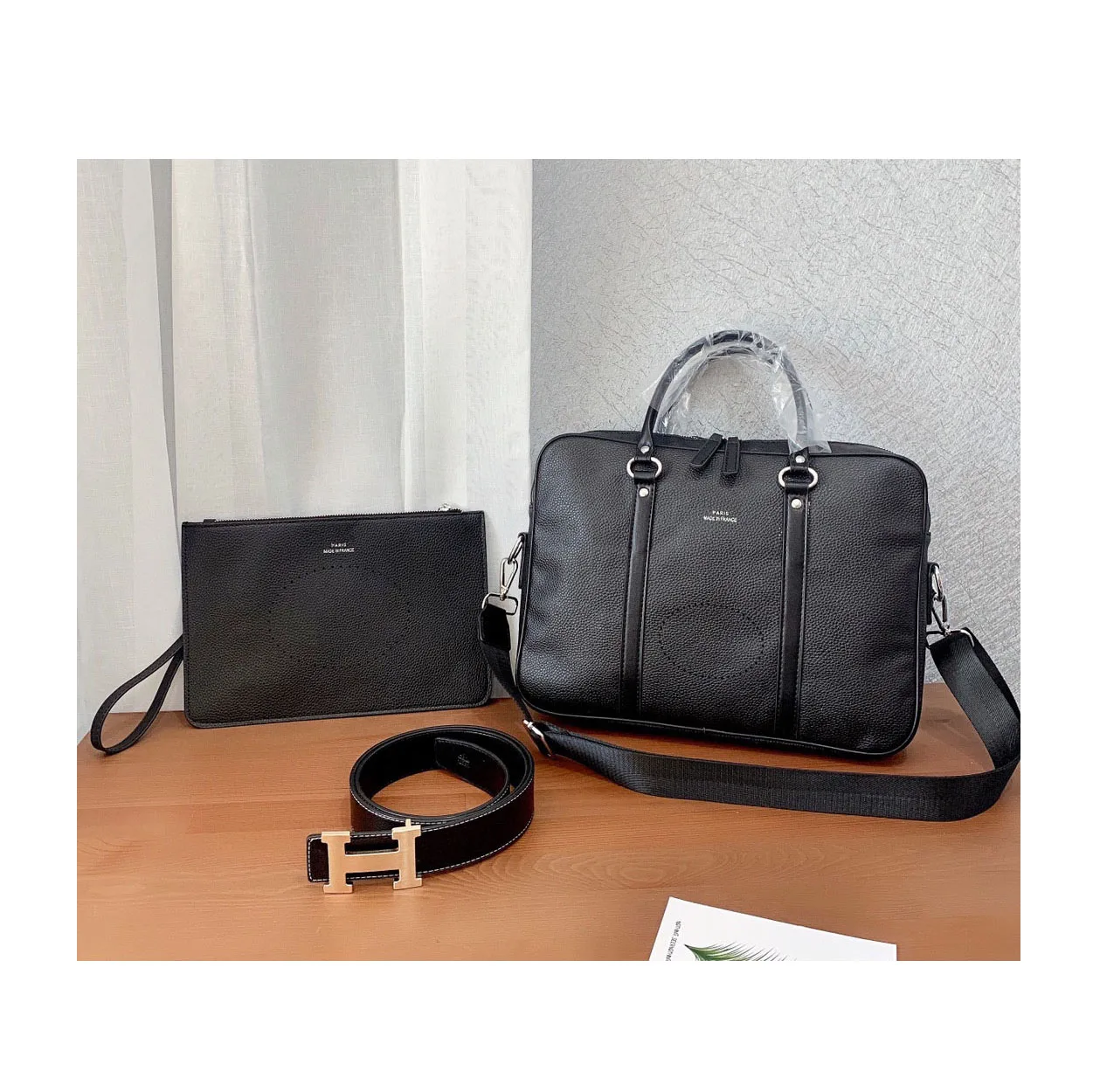 

High Quality custom waterproof business bag leather briefcase handbag set for men