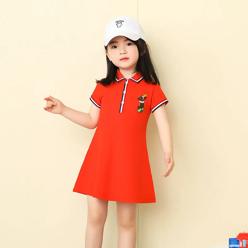 

Children Girls Sports Polo Dress 100%Cotton Striped Baby Girls Kids Polo Shirt Dress, Red