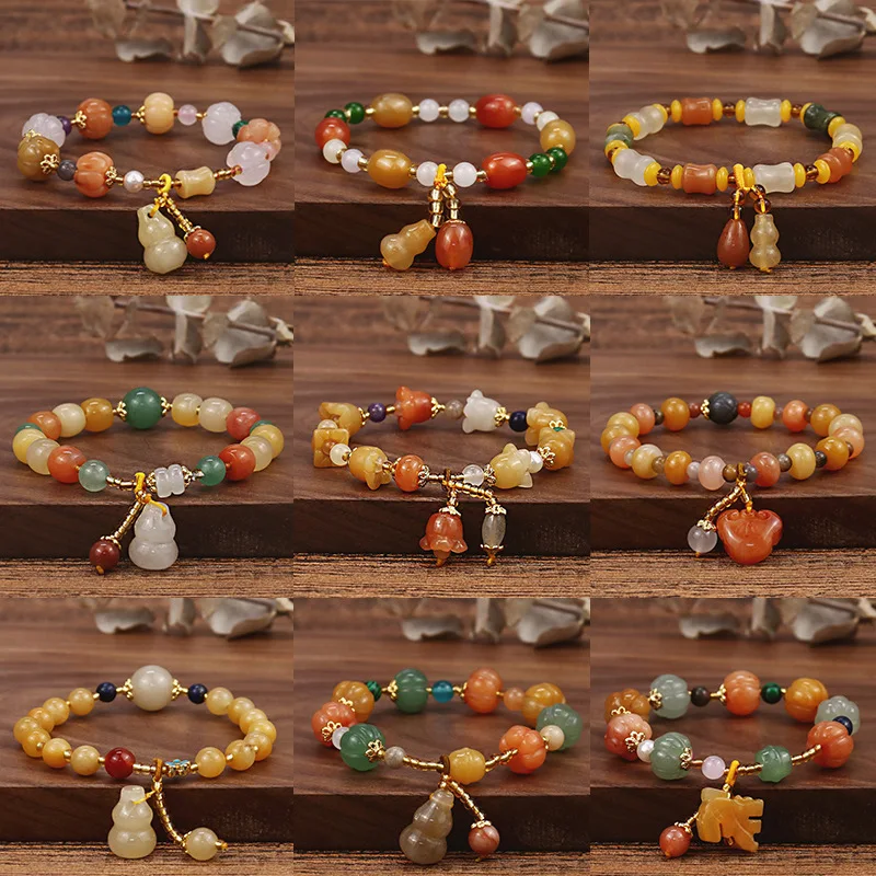 

Religious Ethnic Natural Stone Gemstone Bracelet Bohemian Colorful Agate Jade Bracelet for Gifts Jewelry