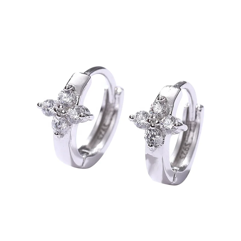 

Minimalist style 925 sterling silver jewelry shiny zircon hoop earrings for women, White