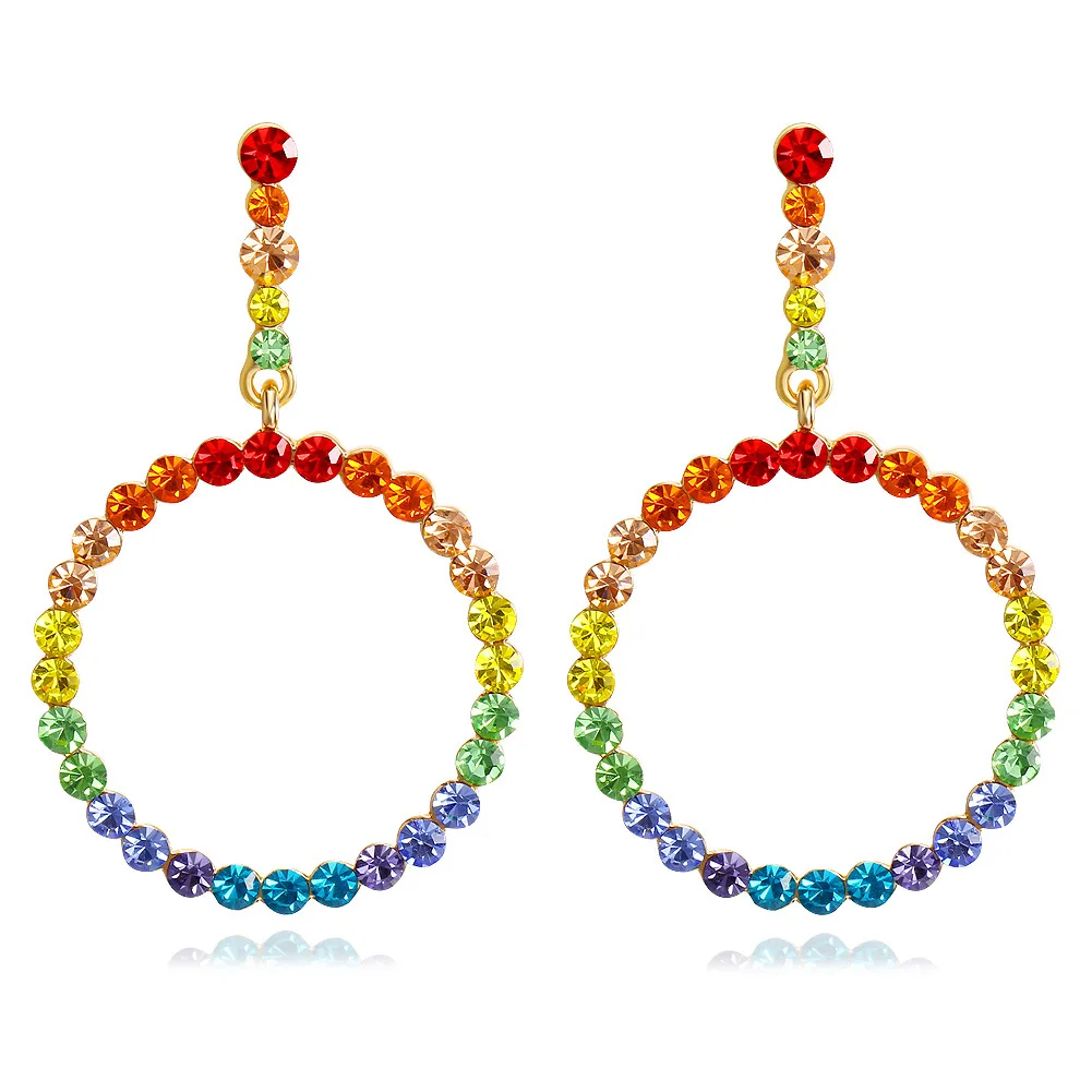 

New Designer Style Drop Earrings Rainbow Color Stones Hot selling Round Shape Drop Korean Earrings, Multi