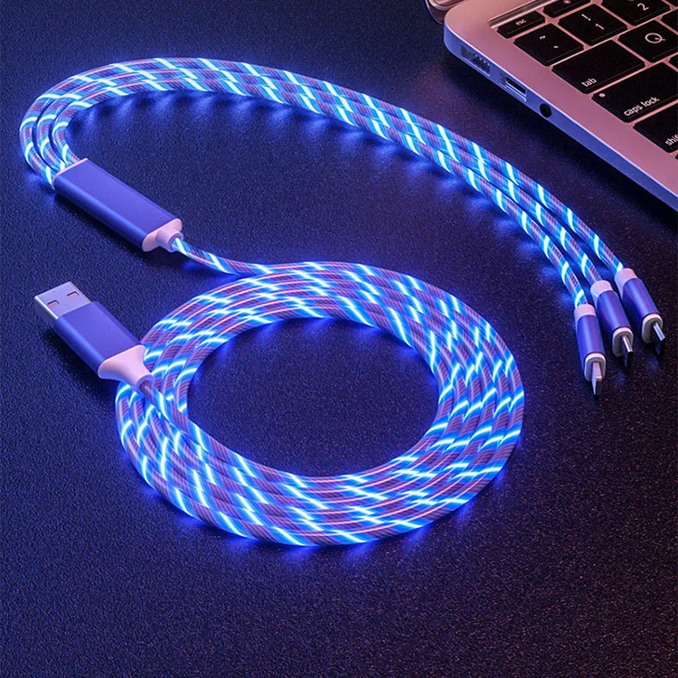 

Led Flowing Light Fast Charging 3 in 1 Micro Type c 2.4A Quick Charger Led Charging USB Cable