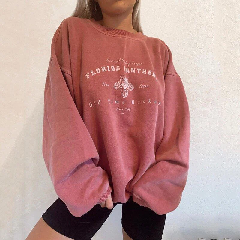 

2021 New Arrival OEM ODM Cotton Terry Letter Oversized Crewneck Pullover Women's Hoodies & Sweatshirts, Picture