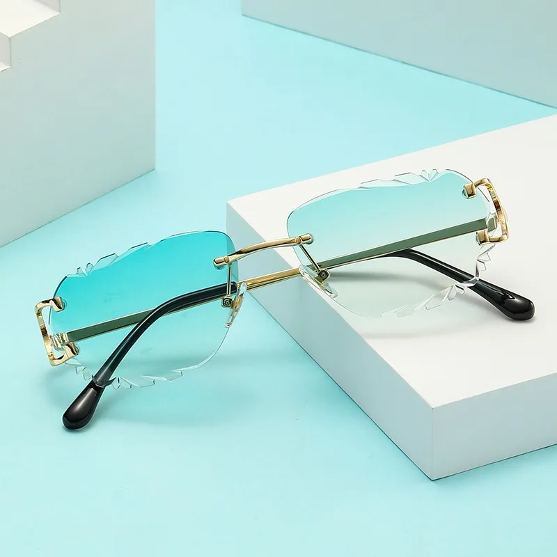 

Tinted Rimless Square Metal legs Sunglasses Metal Frames Diamond Cutting 2023 Lady Sun glasses gafas de sol