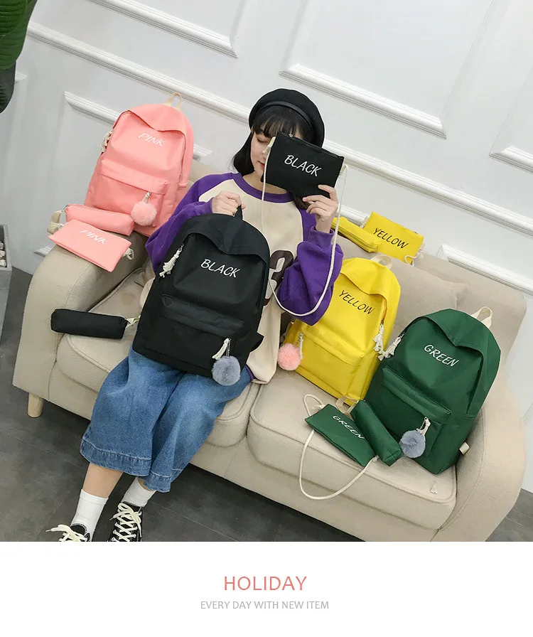 

Wholesale Cheap New Fashion Ladies Pure Color backpack 3pc set bags purse and shoulder bag for girls, Custom made