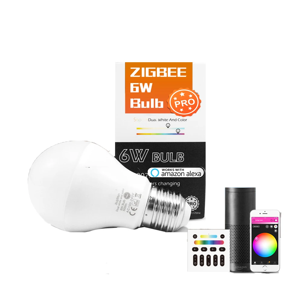 6w Smart  LED Zigbee RGB Color Changing E27/B22/E26 Equivalent Compatible with Alexa and Google Home Smart Bulb