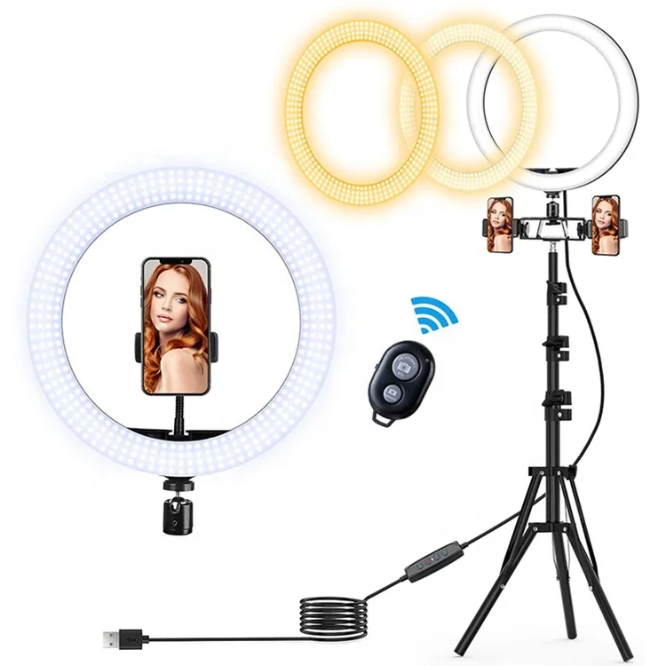

Accessories Dimmable Makeup Tripod Stand Selfie LED Ring Light With Cell Phone Holder, Black