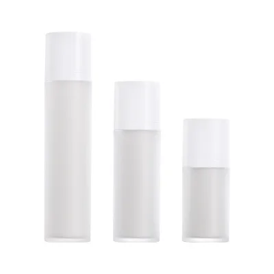 

cosmetic luxury pp airless pump bottle 15ml 30ml 50ml white double wall airless serum bottle with frosted refillable bottle